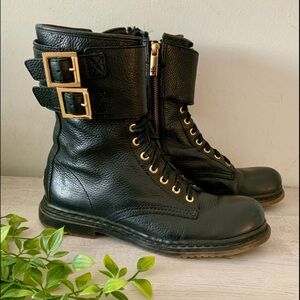 TORY BURCH BLACK LEATHER MOTO BOOTS 9.5 GUC